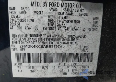 2010 Ford Edge Limited from USA, damaged, VIN 2FMDK4KC5ABB37974